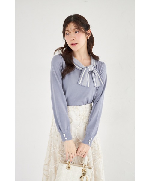 tocco closet（トッコ　クローゼット）の「【ZOZO限定】サイドボウタイネック配色ニットトップス（ニット/セーター・レディース・ブラック/ブルーグレー/オフホワイト・M）」の21枚目の写真
