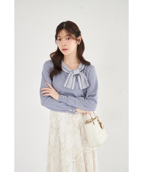 tocco closet（トッコ　クローゼット）の「【ZOZO限定】サイドボウタイネック配色ニットトップス（ニット/セーター・レディース・ブラック/ブルーグレー/オフホワイト・M）」の20枚目の写真
