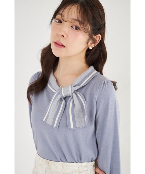 tocco closet（トッコ　クローゼット）の「【ZOZO限定】サイドボウタイネック配色ニットトップス（ニット/セーター・レディース・ブラック/ブルーグレー/オフホワイト・M）」の22枚目の写真