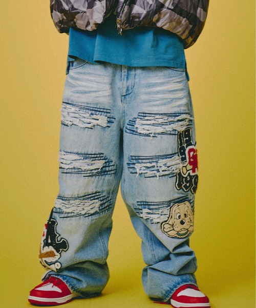 GALFY（ガルフィー）の「GALFY-ワッペンだらけデニム（デニムパンツ・メンズ・インディゴブルー/ブラウン/ブラック・L/XL）」の3枚目の写真