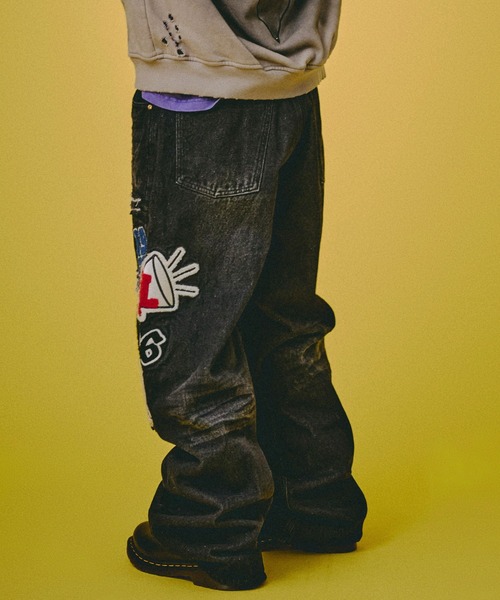 GALFY（ガルフィー）の「GALFY-ワッペンだらけデニム（デニムパンツ・メンズ・インディゴブルー/ブラウン/ブラック・L/XL）」の5枚目の写真