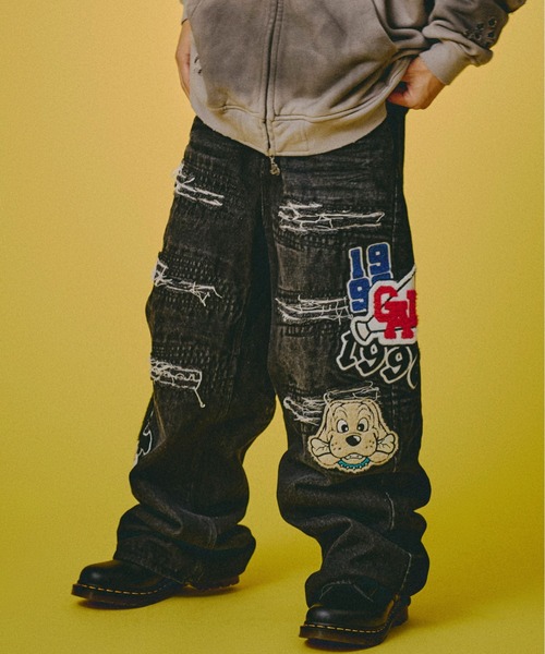 GALFY（ガルフィー）の「GALFY-ワッペンだらけデニム（デニムパンツ・メンズ・インディゴブルー/ブラウン/ブラック・L/XL）」の6枚目の写真