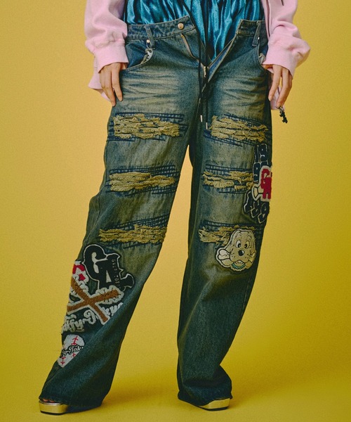 GALFY（ガルフィー）の「GALFY-ワッペンだらけデニム（デニムパンツ・メンズ・インディゴブルー/ブラウン/ブラック・L/XL）」の11枚目の写真