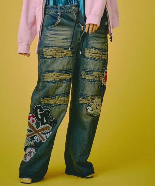 GALFY（ガルフィー）の「GALFY-ワッペンだらけデニム（デニムパンツ・メンズ・インディゴブルー/ブラウン/ブラック・L/XL）」の12枚目の写真