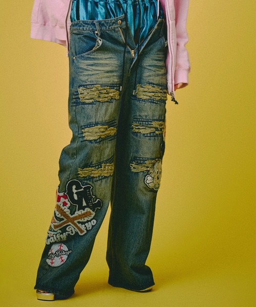 GALFY（ガルフィー）の「GALFY-ワッペンだらけデニム（デニムパンツ・メンズ・インディゴブルー/ブラウン/ブラック・L/XL）」の13枚目の写真