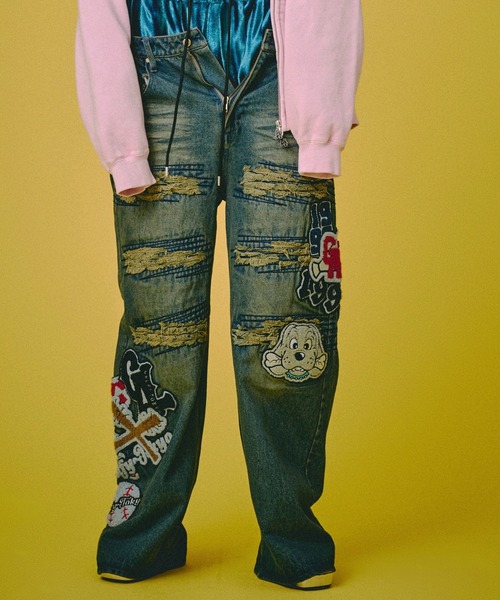 GALFY（ガルフィー）の「GALFY-ワッペンだらけデニム（デニムパンツ・メンズ・インディゴブルー/ブラウン/ブラック・L/XL）」の14枚目の写真