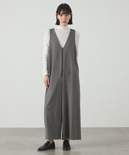 セール】【着回し抜群】フロントジップフォルムオールインワン