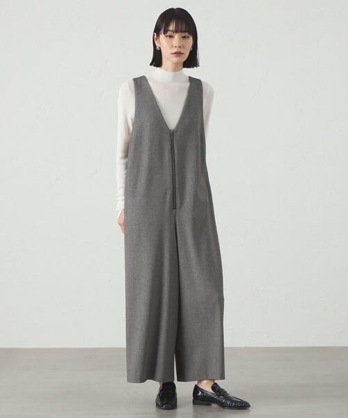 セール】【着回し抜群】フロントジップフォルムオールインワン
