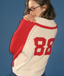 88 BLOCKING COWICHAN KNIT ZIP UP CREAM RED