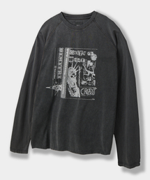ラグラン配色ピグメントアートワークTシャツ_チャコール