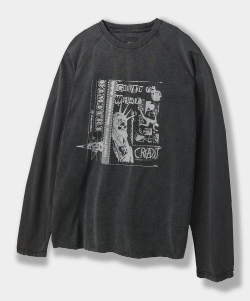DIMITRI BLACK(ディミトリブラック)の「ラグラン配色ピグメントアートワークTシャツ_チャコール(Tシャツ/カットソー・レディース・その他・MEDIUM/LARGE/X-LARGE)」の1枚目の写真