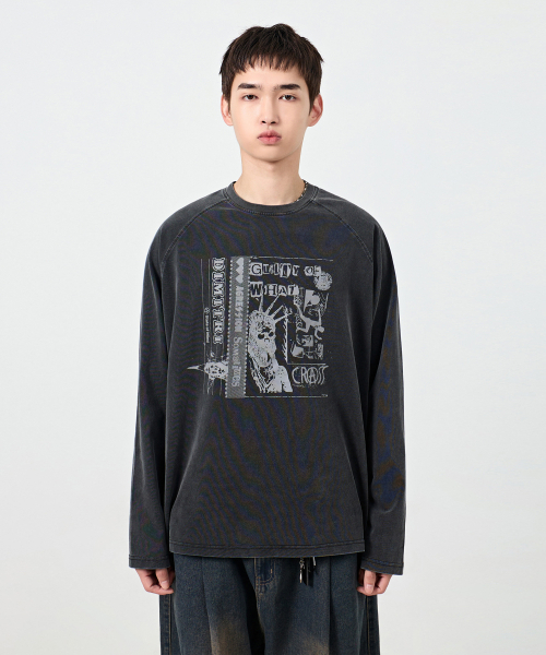 DIMITRI BLACK(ディミトリブラック)の「ラグラン配色ピグメントアートワークTシャツ_チャコール(Tシャツ/カットソー・レディース・その他・MEDIUM/LARGE/X-LARGE)」の3枚目の写真