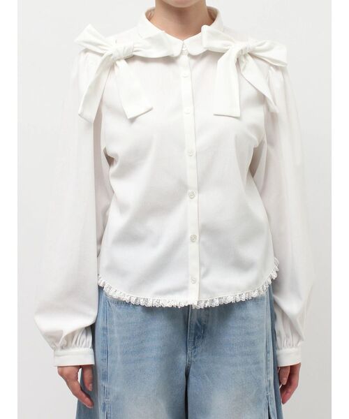 merry jenny（メリージェニー）の「double ribbon blouse（シャツ/ブラウス・レディース・オフホワイト/ブラック・FREE）」の6枚目の写真