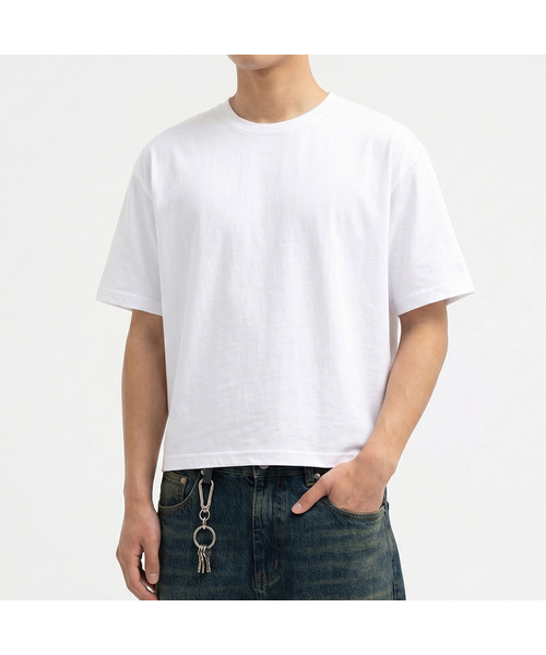 UNDEROFF(アンダーオフ)の「メンズ コットン 半袖 クロップTシャツ ホワイト(Tシャツ/カットソー・メンズ・ホワイト/ライトホワイト・MEDIUM/LARGE/X-LARGE)」の2枚目の写真
