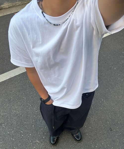 UNDEROFF(アンダーオフ)の「メンズ コットン 半袖 クロップTシャツ ホワイト(Tシャツ/カットソー・メンズ・ホワイト/ライトホワイト・MEDIUM/LARGE/X-LARGE)」の5枚目の写真