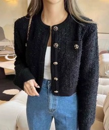 ampm（エーエムピーエム）の「ツイードライクシャイニーニットカーディガン（テーラードジャケット）」