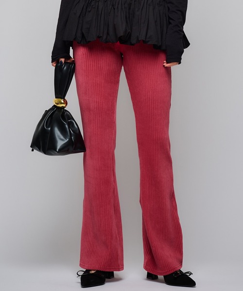 Narcissus(ナルシス)の「ベロアフレアパンツ/コーデュロイデザイン/細見え(その他パンツ・レディース・ブラック/ピンク・FREE)」の2枚目の写真