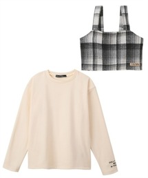 QUNTSTYLE（キュントスタイル）の「【セットアップ可能】２点セット（チェック柄ビスチェ＋ニットソートップス）（スウェット・キッズ）」