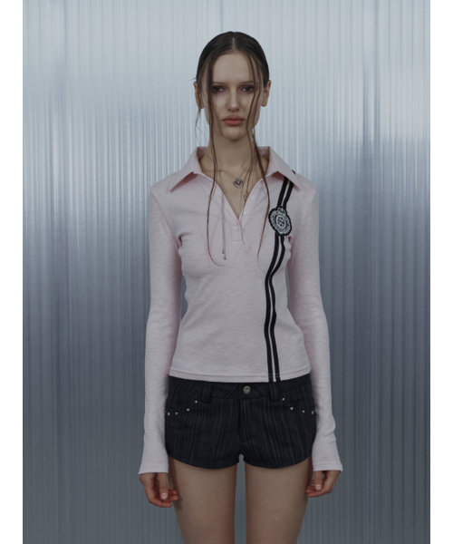 SETUP-EXE（セットアップイーエックスイー）の「WAFFEN LINE COLLAR TEE / BABY PINK（ポロシャツ・レディース・その他・OS）」の3枚目の写真