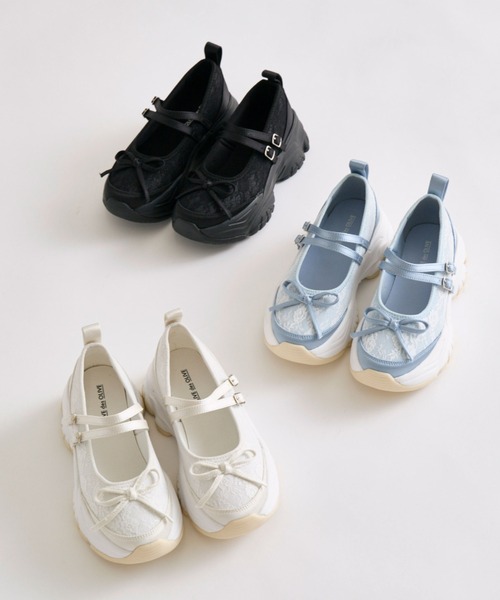 OLIVE des OLIVE（オリーブデオリーブ）の「レースバレエシューズ（スニーカー・レディース・オフホワイト/サックスブルー/ブラック・SMALL/MEDIUM/LARGE）」の4枚目の写真