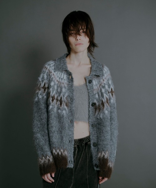 【45R】カーディガン フェアアイルニット 現行タグ Lサイズ 日本製 SLOW／一部店舗限定】フェアアイルニット カーディガン