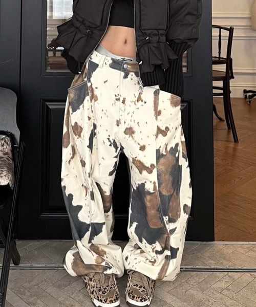 セール】【CANVAS＋】カウ柄スーパールーズワイドパンツ（その他パンツ
