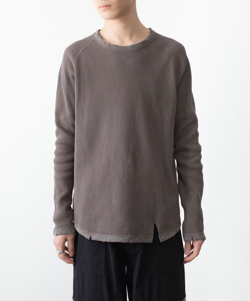 VEIN （ヴェイン）の「30//2 ワッフル ラグラン L/S TEE / 30//2 WAFFLE RAGLAN L/S TEE（Tシャツ/カットソー・メンズ・オフホワイト/カーキブラウン・2/1）」の5枚目の写真