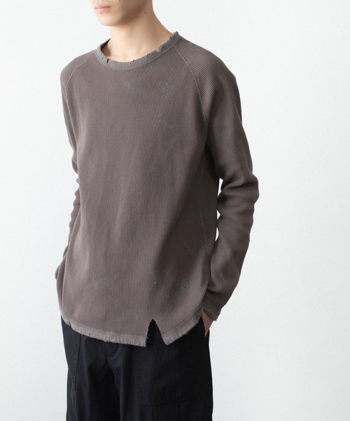 VEIN （ヴェイン）の「30//2 ワッフル ラグラン L/S TEE / 30//2 WAFFLE RAGLAN L/S TEE（Tシャツ/カットソー・メンズ・オフホワイト/カーキブラウン・2/1）」の6枚目の写真
