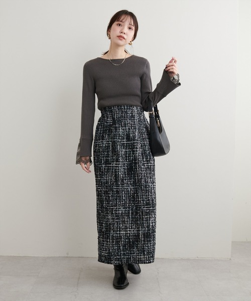 natural couture（ナチュラルクチュール）の「前後２WAY袖口レースリブニット（ニット/セーター・レディース・チャコールグレー/ブラック/スミクロ/ミント/ベージュ/ピンク/オフホワイト・FREE）」の15枚目の写真