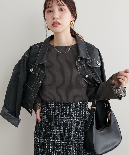 natural couture（ナチュラルクチュール）の「前後２WAY袖口レースリブニット（ニット/セーター・レディース・チャコールグレー/ブラック/スミクロ/ミント/ベージュ/ピンク/オフホワイト・FREE）」の17枚目の写真