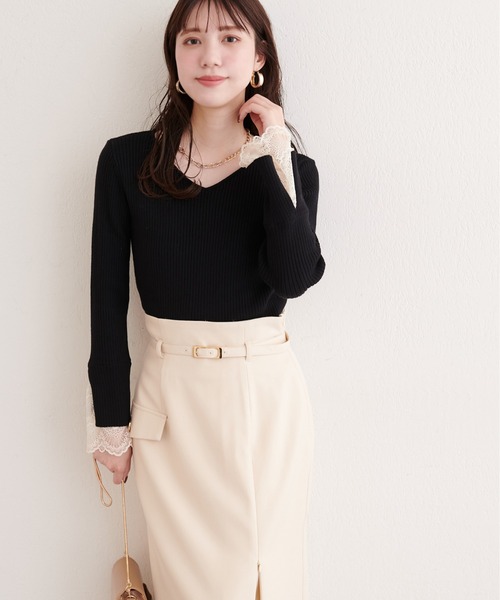natural couture（ナチュラルクチュール）の「前後２WAY袖口レースリブニット（ニット/セーター・レディース・チャコールグレー/ブラック/スミクロ/ミント/ベージュ/ピンク/オフホワイト・FREE）」の20枚目の写真