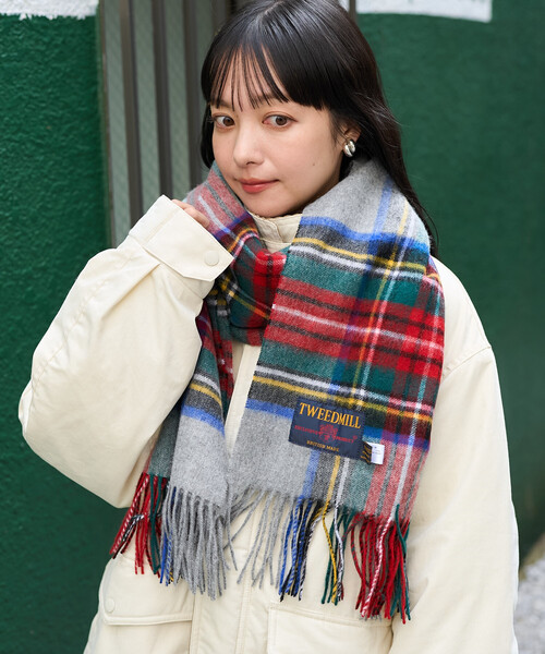 FREAK'S STORE(フリークスストア)の「TWEED MILL/ツイードミル LAMBSWOOL 70×190 / ラムウール チェックマフラー(マフラー・レディース・グレー/ネイビー/ブラウン・ONE SIZE)」の4枚目の写真