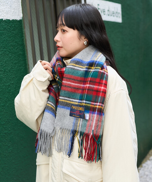FREAK'S STORE(フリークスストア)の「TWEED MILL/ツイードミル LAMBSWOOL 70×190 / ラムウール チェックマフラー(マフラー・レディース・グレー/ネイビー/ブラウン・ONE SIZE)」の5枚目の写真