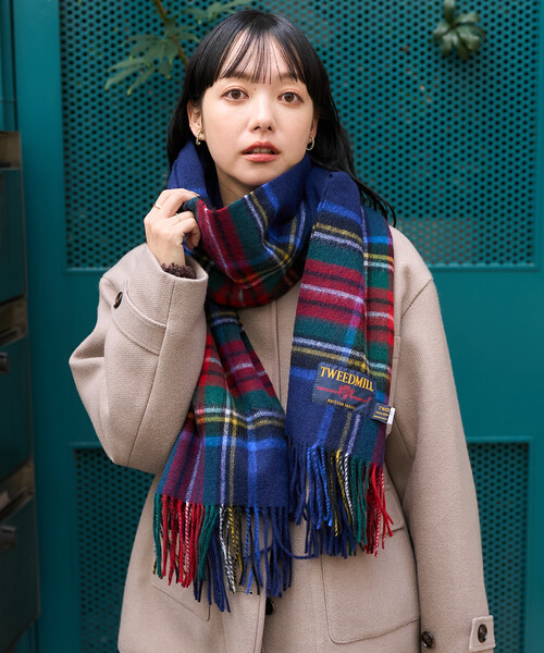 FREAK'S STORE(フリークスストア)の「TWEED MILL/ツイードミル LAMBSWOOL 70×190 / ラムウール チェックマフラー(マフラー・レディース・グレー/ネイビー/ブラウン・ONE SIZE)」の6枚目の写真