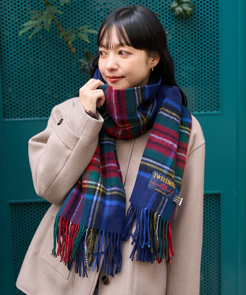 FREAK'S STORE(フリークスストア)の「TWEED MILL/ツイードミル LAMBSWOOL 70×190 / ラムウール チェックマフラー(マフラー・レディース・グレー/ネイビー/ブラウン・ONE SIZE)」の7枚目の写真
