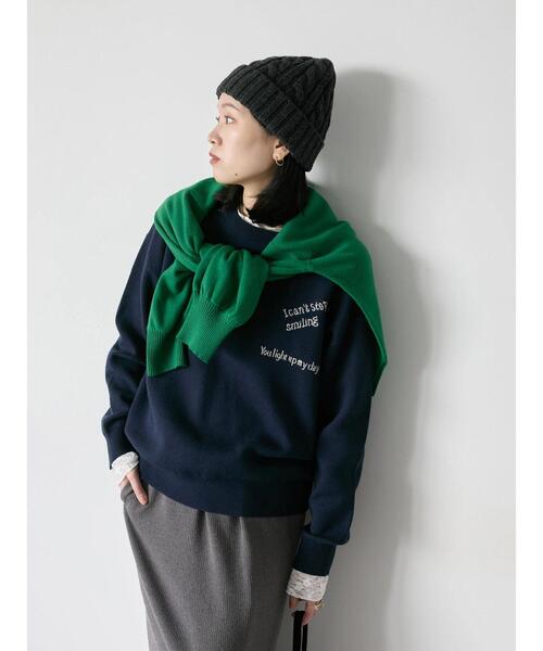 Samansa Mos2 blue（サマンサモスモスブルー）の「【Hug knit】ロゴプルオーバー（ニット/セーター・レディース・グリーン/キナリ/ネイビー/レッド/トップグレー・F）」の4枚目の写真