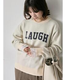 Samansa Mos2 blue | 【Hug knit】ロゴプルオーバー(ニット/セーター)