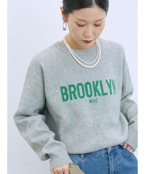 Samansa Mos2 blue（サマンサモスモスブルー）の「【Hug knit】ロゴプルオーバー（ニット/セーター・レディース・グリーン/キナリ/ネイビー/レッド/トップグレー・F）」の2枚目の写真