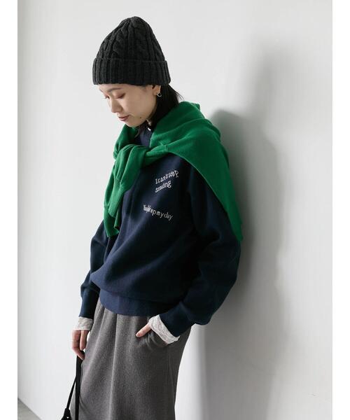 Samansa Mos2 blue（サマンサモスモスブルー）の「【Hug knit】ロゴプルオーバー（ニット/セーター・レディース・グリーン/キナリ/ネイビー/レッド/トップグレー・F）」の7枚目の写真