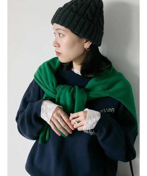 Samansa Mos2 blue（サマンサモスモスブルー）の「【Hug knit】ロゴプルオーバー（ニット/セーター・レディース・グリーン/キナリ/ネイビー/レッド/トップグレー・F）」の11枚目の写真