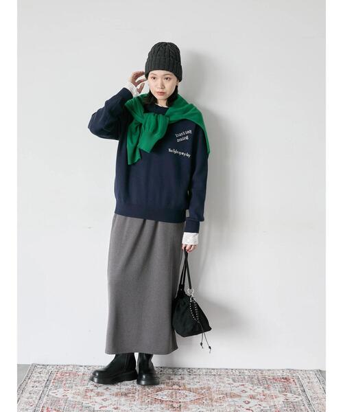 Samansa Mos2 blue（サマンサモスモスブルー）の「【Hug knit】ロゴプルオーバー（ニット/セーター・レディース・グリーン/キナリ/ネイビー/レッド/トップグレー・F）」の13枚目の写真