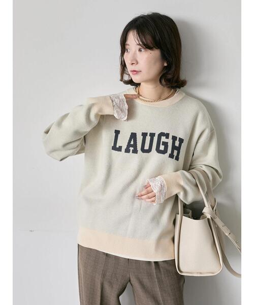 Samansa Mos2 blue（サマンサモスモスブルー）の「【Hug knit】ロゴプルオーバー（ニット/セーター・レディース・グリーン/キナリ/ネイビー/レッド/トップグレー・F）」の14枚目の写真