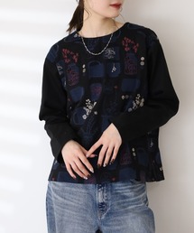 EMAGO ﾂﾎﾞと花刺繍ﾌﾞﾗｳｽ 長袖