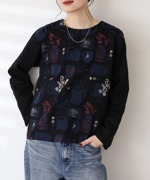 Emago(イマゴ)の「EMAGO ツボと花刺繍ブラウス 長袖(シャツ/ブラウス・レディース・ブラック/ベージュ・FREE)」の3枚目の写真