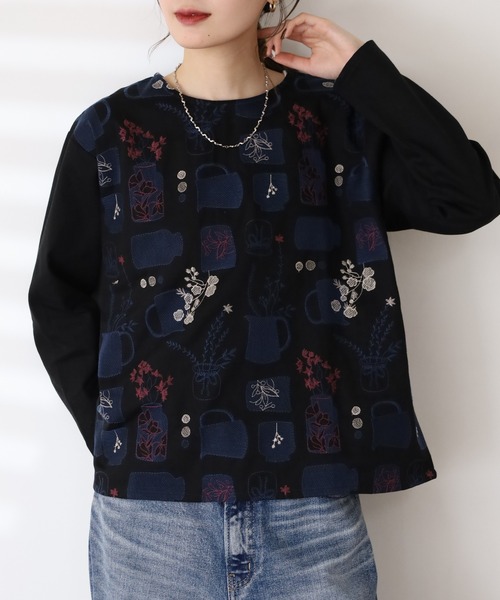 Emago(イマゴ)の「EMAGO ツボと花刺繍ブラウス 長袖(シャツ/ブラウス・レディース・ブラック/ベージュ・FREE)」の6枚目の写真