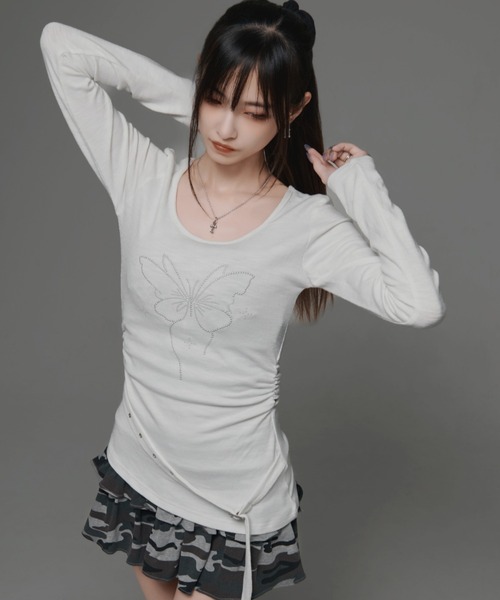 .KOM(ドットコム)の「『.KOM/ドットケーオーエム』蝶ロングスリーブ【GC】(Tシャツ/カットソー・レディース・グレー/ホワイト・FREE)」の9枚目の写真