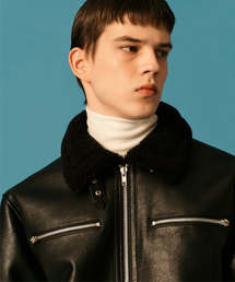 KOLEAT（コレット）の「メンズ オーバーサイズ ダンブル シングルジッパー レザー フリース ムートンジャケット [オールブラック] ジャンパー ver.（ムートンコート）」