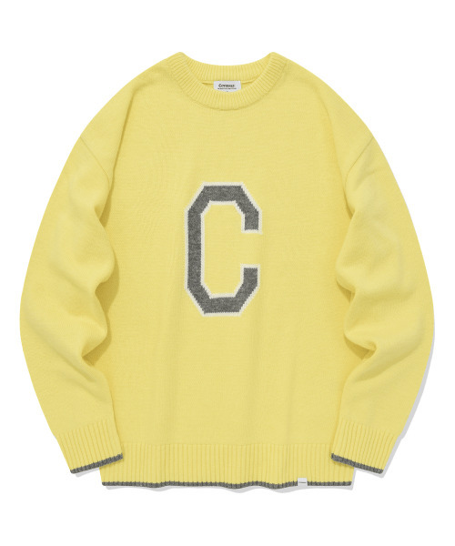 COVERNAT(カバーナット)の「ラムズウール Cロゴ クルーネックニット イエロー(ニット/セーター・レディース・その他・LARGE/MEDIUM/SMALL/X-LARGE/X-SMALL/XX-LARGE)」の1枚目の写真