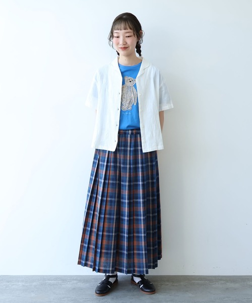 bulle de savon(ビュルデサボン)の「patchwork ジャカード 開襟シャツ(シャツ/ブラウス・レディース・ホワイト/ネイビー・FREE)」の4枚目の写真