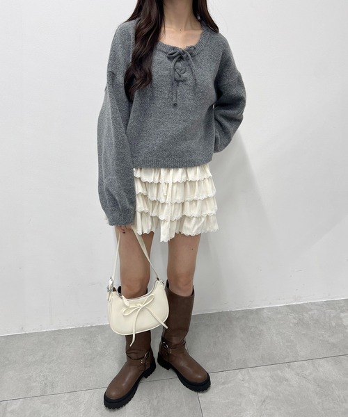 PHILLY(フィリー)の「レースアップルーズニット(ニット/セーター・レディース・グレー/アイボリー・FREE)」の11枚目の写真